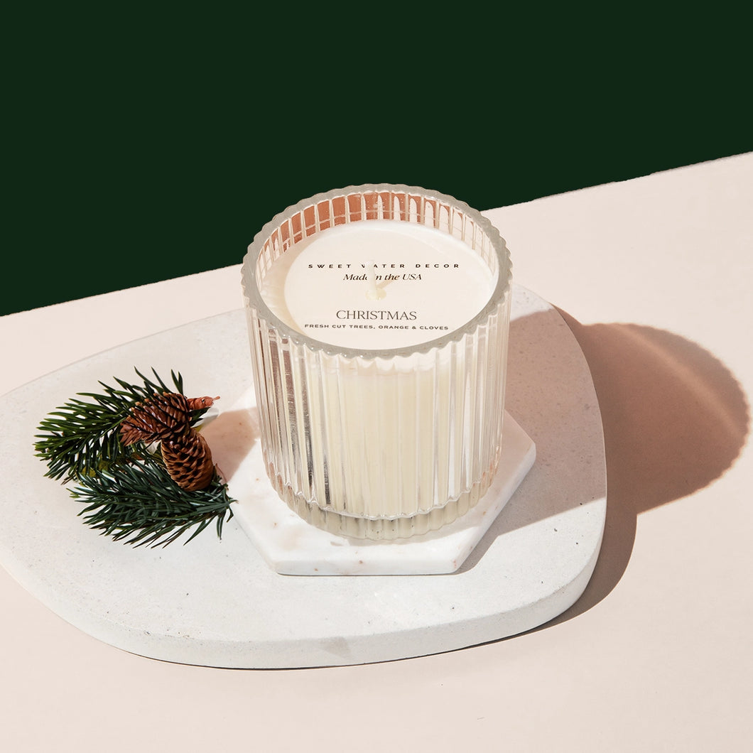 Christmas Ribbed Glass Candle