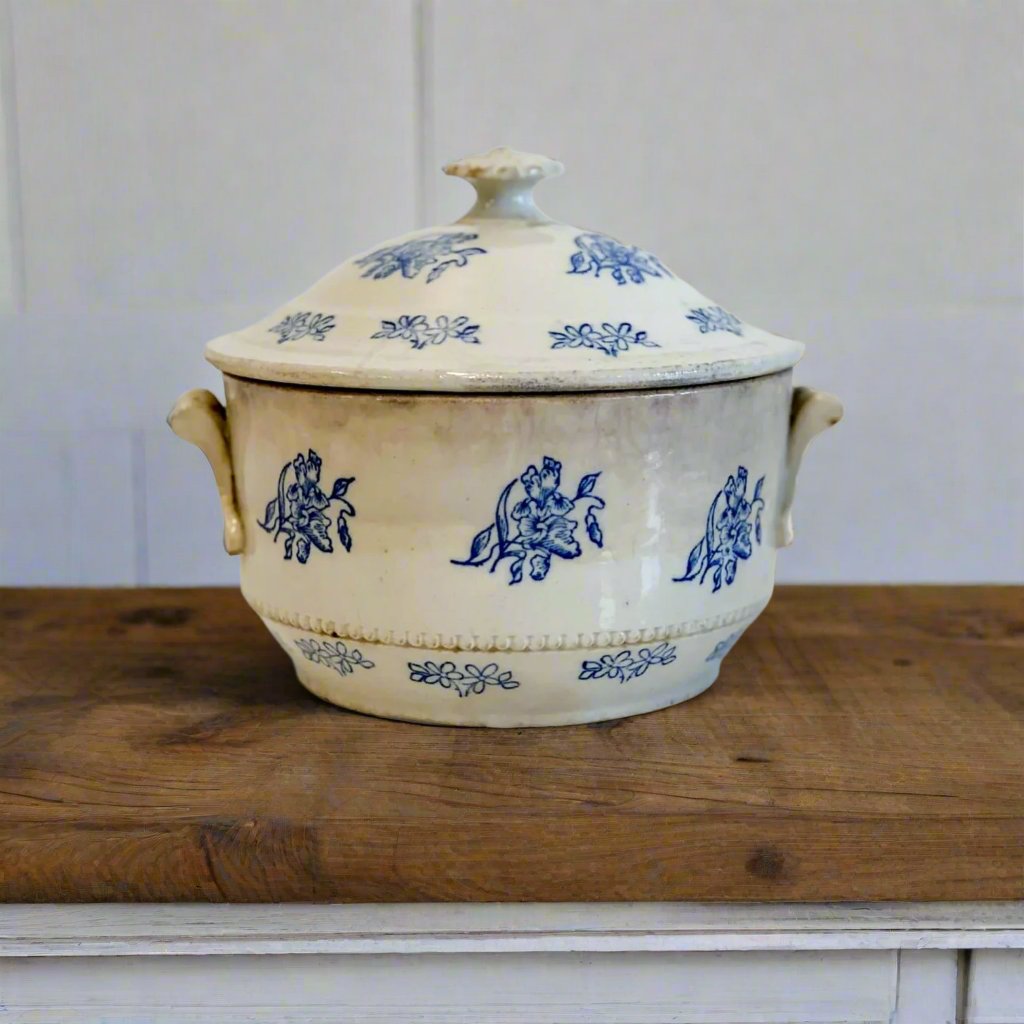 Antique French Earthenware Floral Soup Tureen