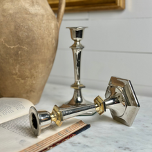 Load image into Gallery viewer, Brass and Silver Plate Candlesticks (Pair)
