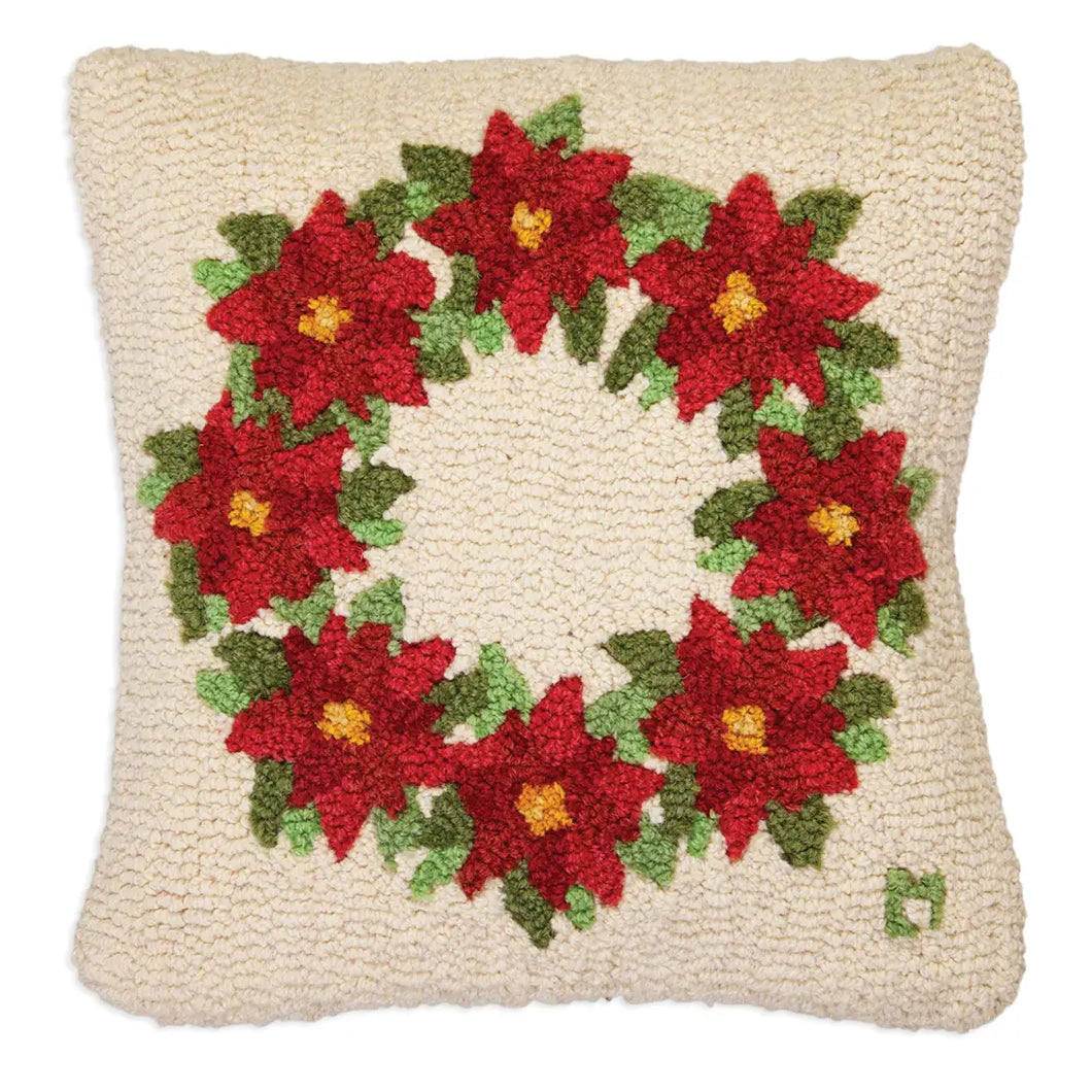 Poinsettia Wreath Hook Pillow